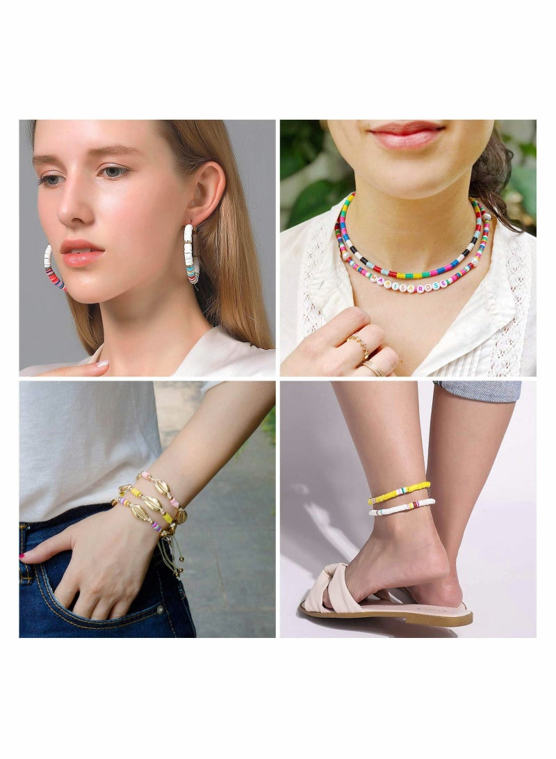 KASTWAVE Clay Beads Colorful Round Kit, 2400 Pcs Beads for Jewelry Making, Handmade Heishi Beads Polymer Flat Beads for Necklace Jewelry Bracelet Earring Pendant and Anklet Craft Making (6mm, White) - Image 4