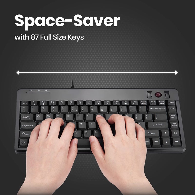 Perixx PERIBOARD-505H Wired Mini Keyboard with Built-in Trackball, 0.55 Inch Trackball and 2 USB Hubs, Black, US English Layout - Image 2