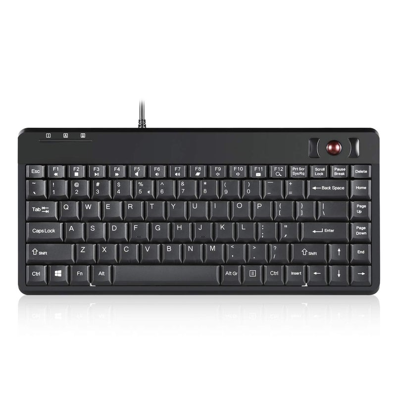 Perixx PERIBOARD-505H Wired Mini Keyboard with Built-in Trackball, 0.55 Inch Trackball and 2 USB Hubs, Black, US English Layout - Image 1