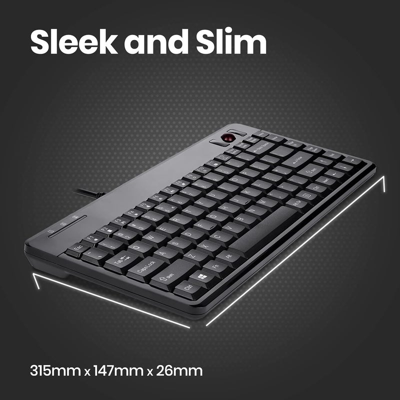 Perixx PERIBOARD-505H Wired Mini Keyboard with Built-in Trackball, 0.55 Inch Trackball and 2 USB Hubs, Black, US English Layout - Image 5