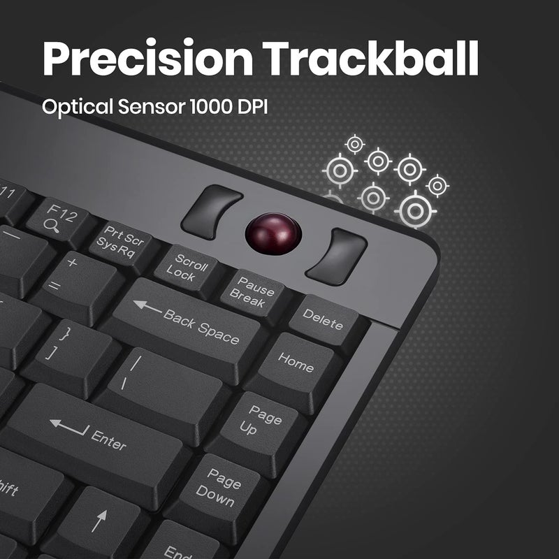 Perixx PERIBOARD-505H Wired Mini Keyboard with Built-in Trackball, 0.55 Inch Trackball and 2 USB Hubs, Black, US English Layout - Image 3