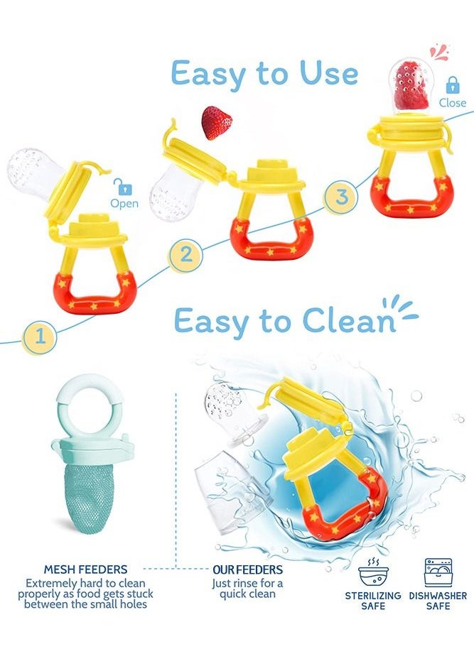 Generic - 2-Piece Baby Food Feeders, Soft Chewable Silicone Teething Pacifiers with High-quality and Non-toxic Material, Lightweight Design Fruit Teethers for Toddler Infant, Orange/Yellow - Image 1