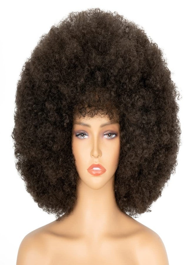 Aminow 70's Afro Wig for Women, Dark Brown Short Afro Kinky Curly Wig, Glueless Synthetic Wig with Bangs, Puffy & Fluffy Bouncy Afro Wig for Daily Cosplay Party - Image 2