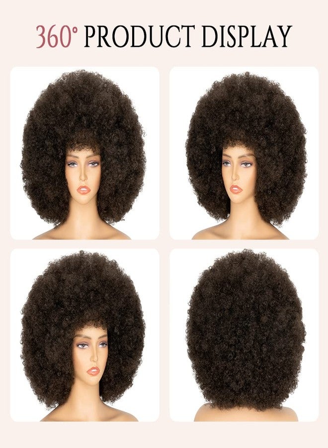 Aminow 70's Afro Wig for Women, Dark Brown Short Afro Kinky Curly Wig, Glueless Synthetic Wig with Bangs, Puffy & Fluffy Bouncy Afro Wig for Daily Cosplay Party - Image 4