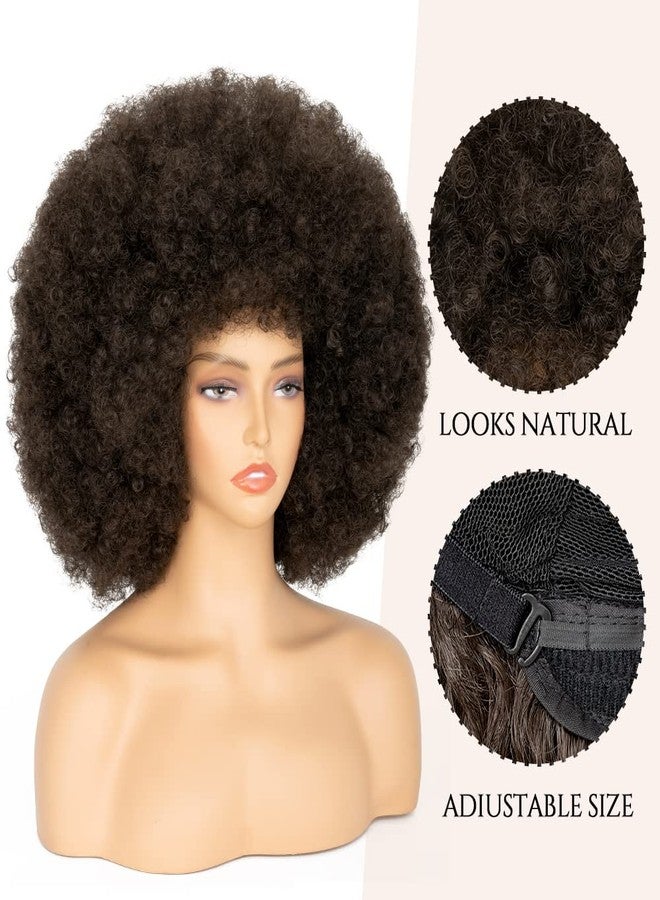 Aminow 70's Afro Wig for Women, Dark Brown Short Afro Kinky Curly Wig, Glueless Synthetic Wig with Bangs, Puffy & Fluffy Bouncy Afro Wig for Daily Cosplay Party - Image 5