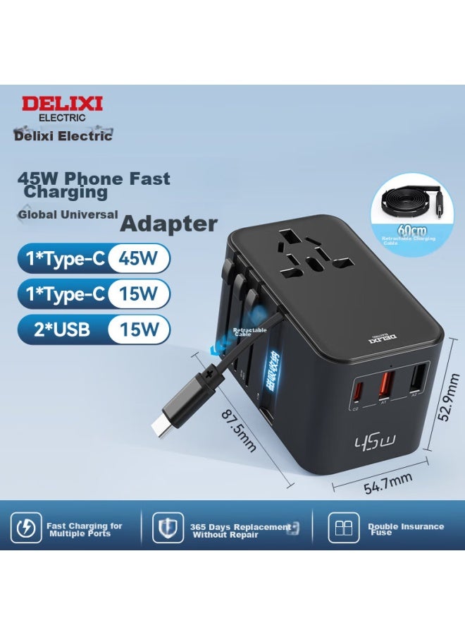 Delixi Pd45w Fast Charging Universal Adapter/international Travel Converter For Uk, Eu, Us, Au, Japan Compatible Without Switch - Image 1