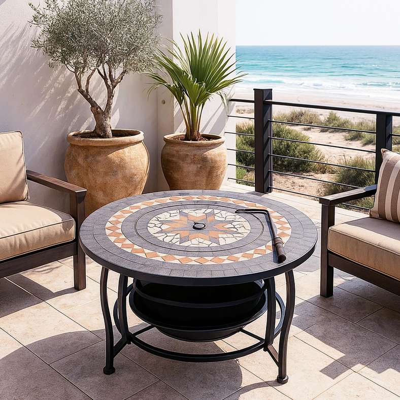 Pan Home Metal Mosaic Fire Pit Table - Black