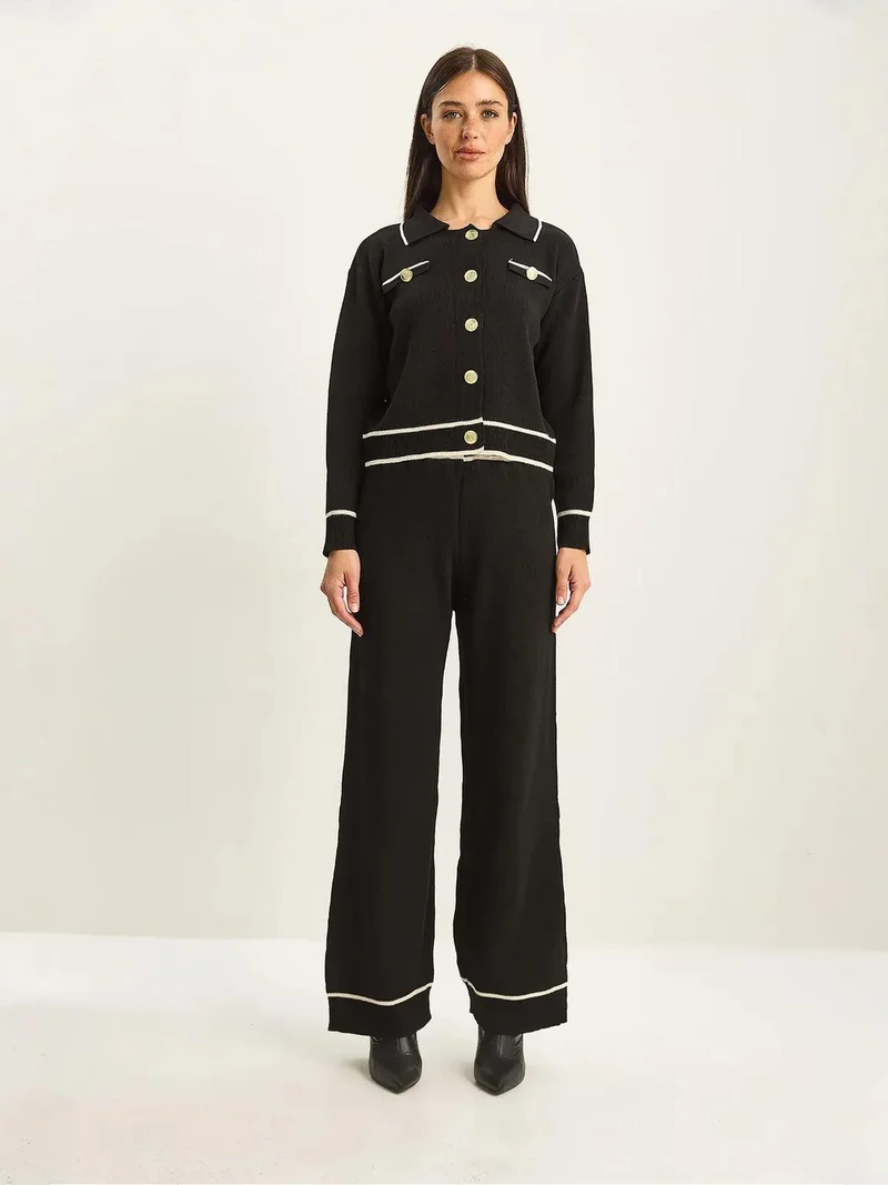 بيانكو لوتشي طقم محبوك مضلع من لوكسي بياقة وأزرار