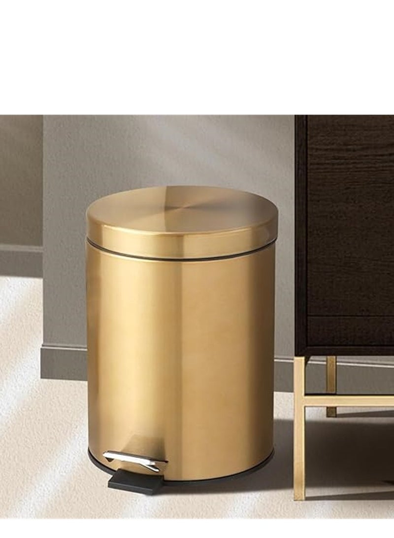 8L Trash Can, Brushed Stainless Steel Dustbin, Round Trash Bin With Soft-Close Foot Pedal, Smudge Resistant Dust Bin for Kitchen Bathroom Bedroom Living Room (8L- Gold)  - Image 2