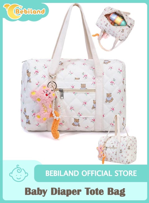 Baby Diaper Tote Bag, Stroller Storage Bag, Infant Carriages Diaper Organizer Pouches, Handbag Embroidered Mommy Bag, Travel Tote for Mom, Girls & Boys (Bag with Pendant)