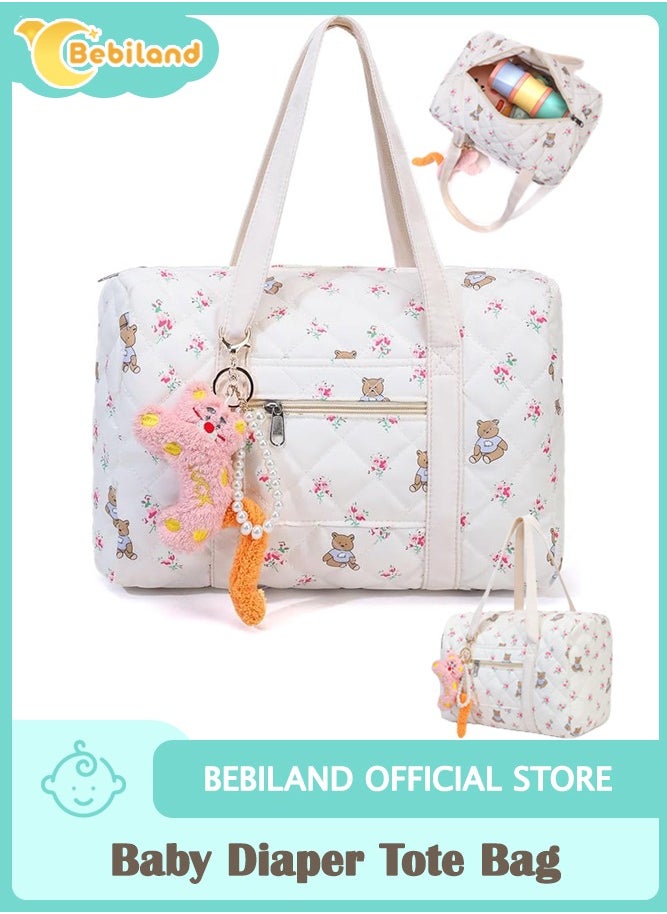 Bebiland Baby Diaper Tote Bag, Stroller Storage Bag, Infant Carriages Diaper Organizer Pouches, Handbag Embroidered Mommy Bag, Travel Tote for Mom, Girls & Boys (Bag with Pendant)  - Image 1