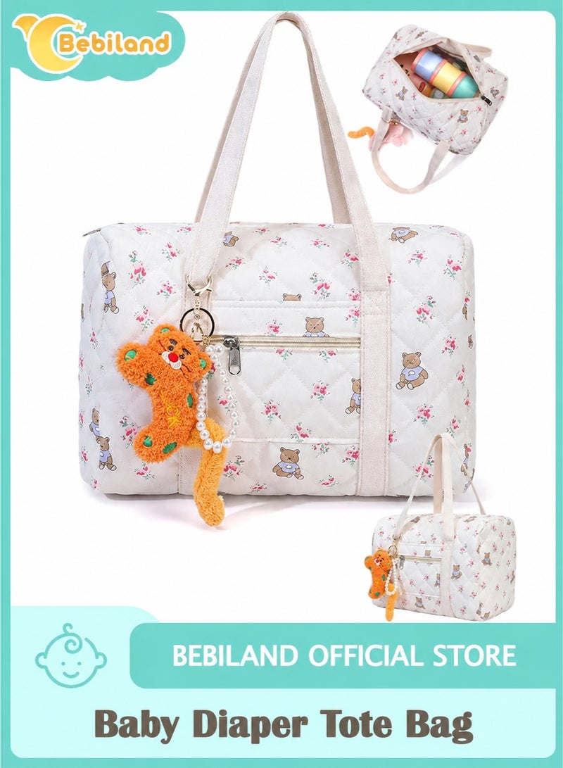 Bebiland Baby Diaper Tote Bag, Stroller Storage Bag, Infant Carriages Diaper Organizer Pouches, Handbag Embroidered Mommy Bag, Travel Tote for Mom, Girls & Boys (Bag with Pendant) - Image 1