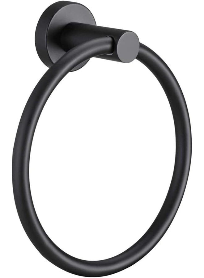 Matte Black Towel Ring for Bathroom 1 Pack, Kitchen Bath Towel Holder Hangers Wall Mount Heavy Duty Storage Stainless Steel