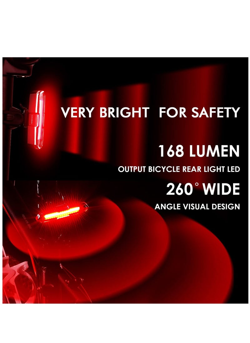 Excefore Bike Tail Light 168 Lumens Super Bright Red/Blue Bicycle Light 500mah Lithium Battery Rear Bike Light USB C Rechargeable 5 Modes Waterproof Safety for Mountain Cycling Taillights, and Road Bike  - Image 3