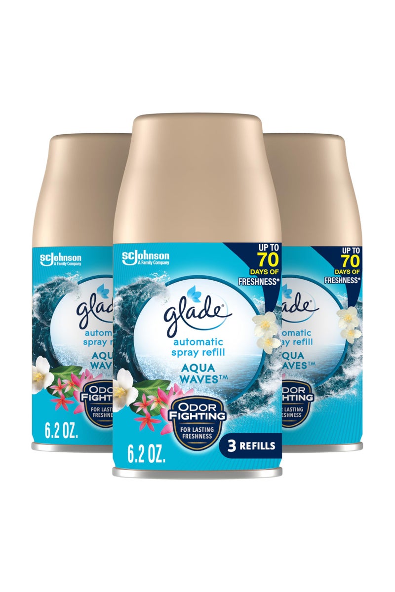 Glade Automatic Spray Refill, Air Freshener for Home and Bathroom, Aqua Waves, 6.2 Oz, 3 Count - Image 1