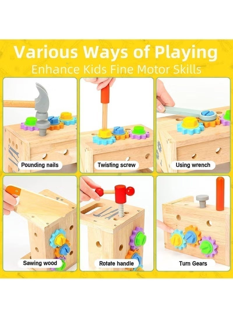 Wooden Tool kit for Kid Wooden Tool Box with 36pcs Wooden Tool Kit for Kids Educational Construction Toy Building Toy Set Creative DIY Gift Idea for Toddlers Boys and Girls - Image 4