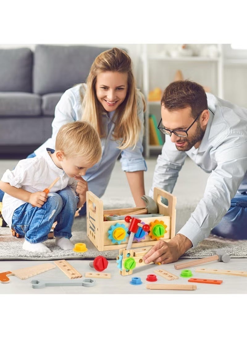 Wooden Tool kit for Kid Wooden Tool Box with 36pcs Wooden Tool Kit for Kids Educational Construction Toy Building Toy Set Creative DIY Gift Idea for Toddlers Boys and Girls - Image 2