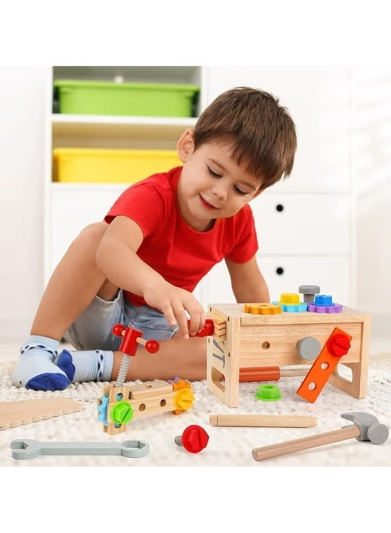 Wooden Tool kit for Kid Wooden Tool Box with 36pcs Wooden Tool Kit for Kids Educational Construction Toy Building Toy Set Creative DIY Gift Idea for Toddlers Boys and Girls - Image 5