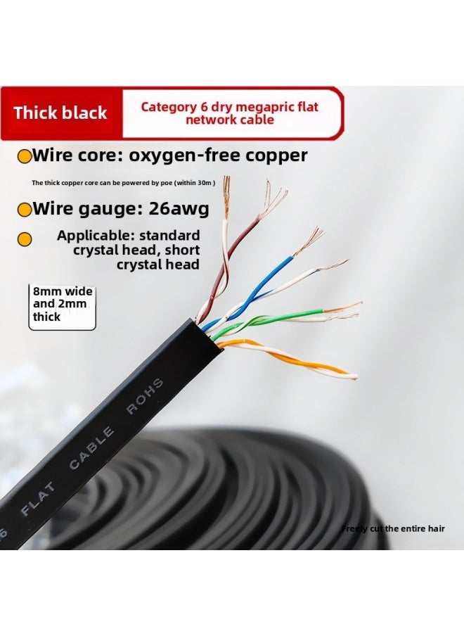 Sanze Six Pure Copper Flat Network Cable Bulk Sale Gigabit CAT.6/8 Core Double Twisted Network Cable Bold 100/500 M-Color:Category 6 Flat Network Cable Oxygen-free Copper Core 32awg Fine White-Line Length:10 M  - Image 3