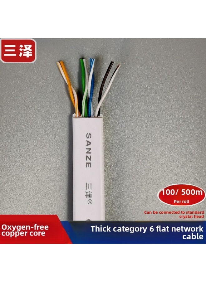 Sanze Six Pure Copper Flat Network Cable Bulk Sale Gigabit CAT.6/8 Core Double Twisted Network Cable Bold 100/500 M-Color:Category 6 Flat Network Cable Oxygen-free Copper Core 32awg Fine White-Line Length:10 M  - Image 2