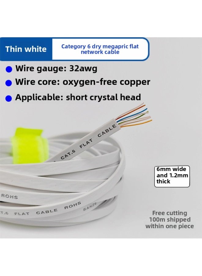 Sanze Six Pure Copper Flat Network Cable Bulk Sale Gigabit CAT.6/8 Core Double Twisted Network Cable Bold 100/500 M-Color:Category 6 Flat Network Cable Oxygen-free Copper Core 32awg Fine White-Line Length:10 M  - Image 1