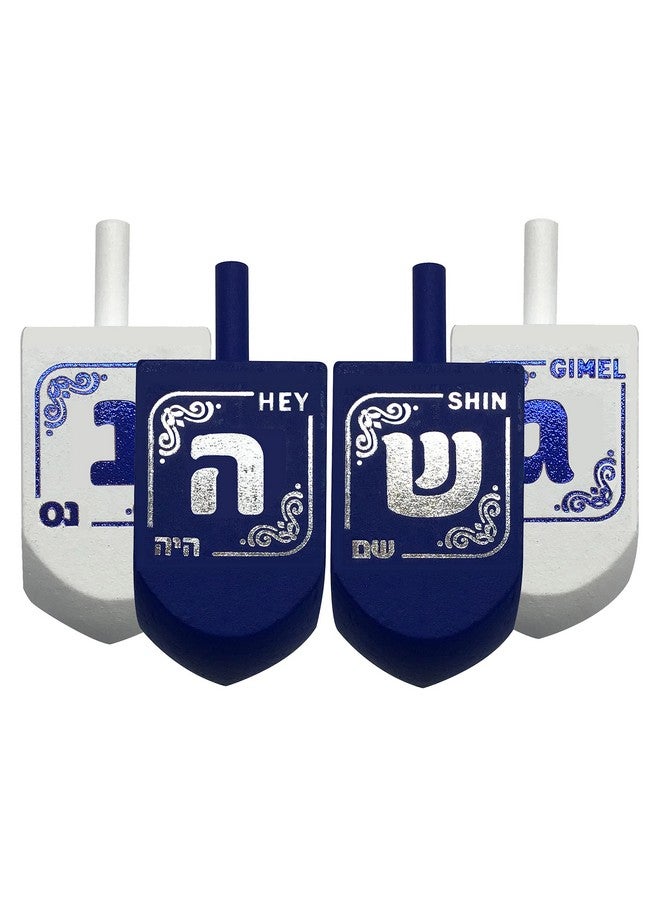 Izzy 'n' Dizzy Izzy 'n' Dizzy Hanukkah Dreidels - Blue and White Wooden Dreidel - 4 Pack Medium - Hand Painted - Game Instructions Included  - Image 4