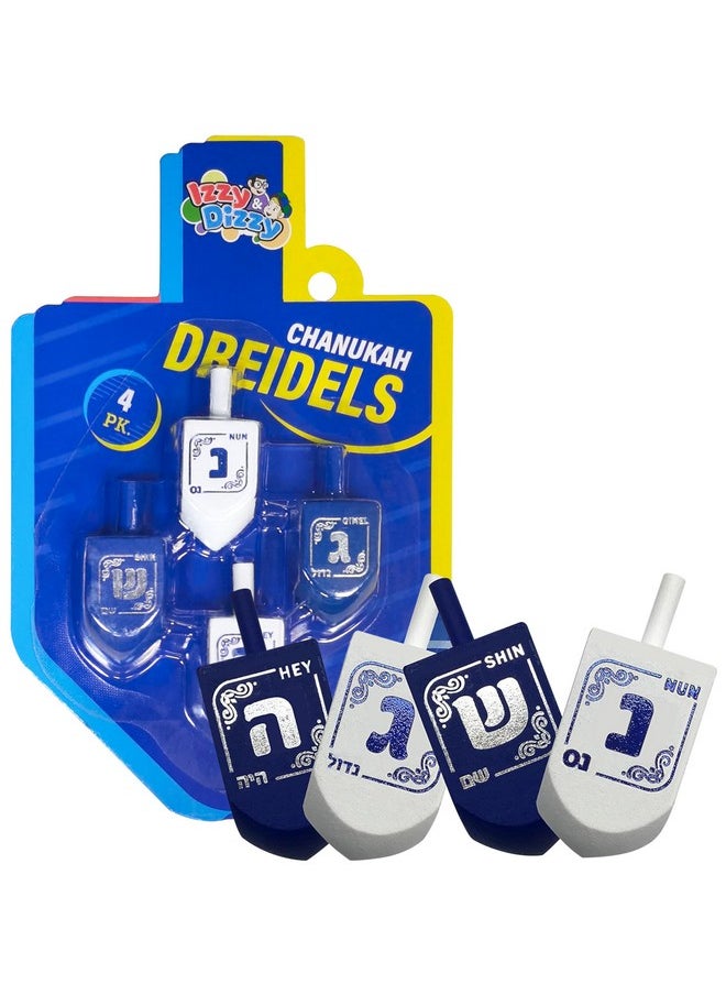 Izzy 'n' Dizzy Izzy 'n' Dizzy Hanukkah Dreidels - Blue and White Wooden Dreidel - 4 Pack Medium - Hand Painted - Game Instructions Included  - Image 1