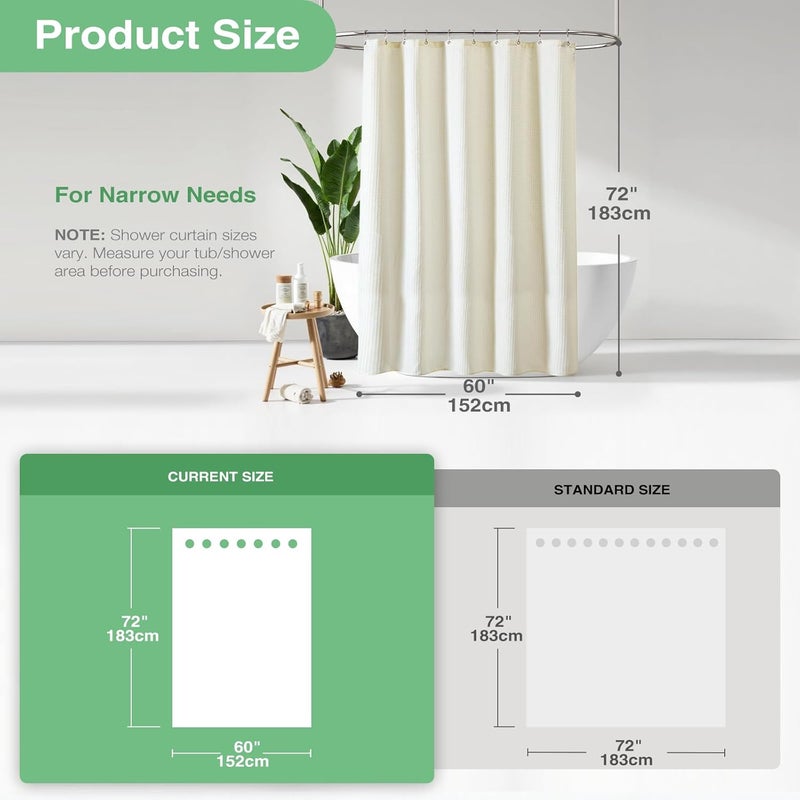 Dynamene 60 inch Stall Shower Curtain - Waffle Weave Heavy Duty Thick Fabric Shower Curtains for Bathroom,Weighted Hotel Spa Luxury Cloth Bath Curtain Set with 10 Plastic Hooks,60x72, Ivory - Image 3