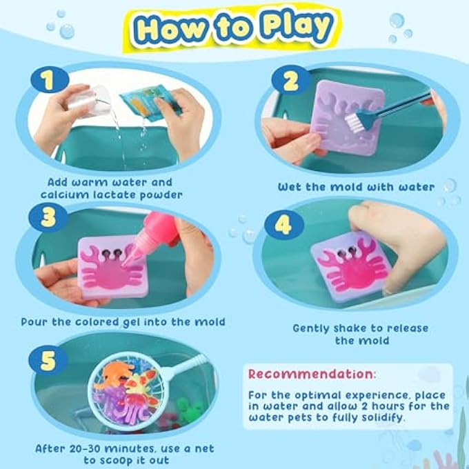 URMYWO Magic Water Elf Toy Kit, Water Gel Kit Pets, 20 Gels & 24 Molds, Make Your Own Squishies Sensory Toys for Kids, DIY Craft Kits, Christmas Stocking Stuffers, 4 5 6 7 8 9 10 Year Old Boy Girl Gifts - Image 2