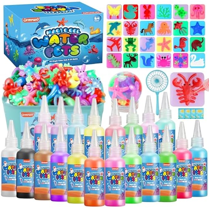 URMYWO Magic Water Elf Toy Kit, Water Gel Kit Pets, 20 Gels & 24 Molds, Make Your Own Squishies Sensory Toys for Kids, DIY Craft Kits, Christmas Stocking Stuffers, 4 5 6 7 8 9 10 Year Old Boy Girl Gifts - Image 1