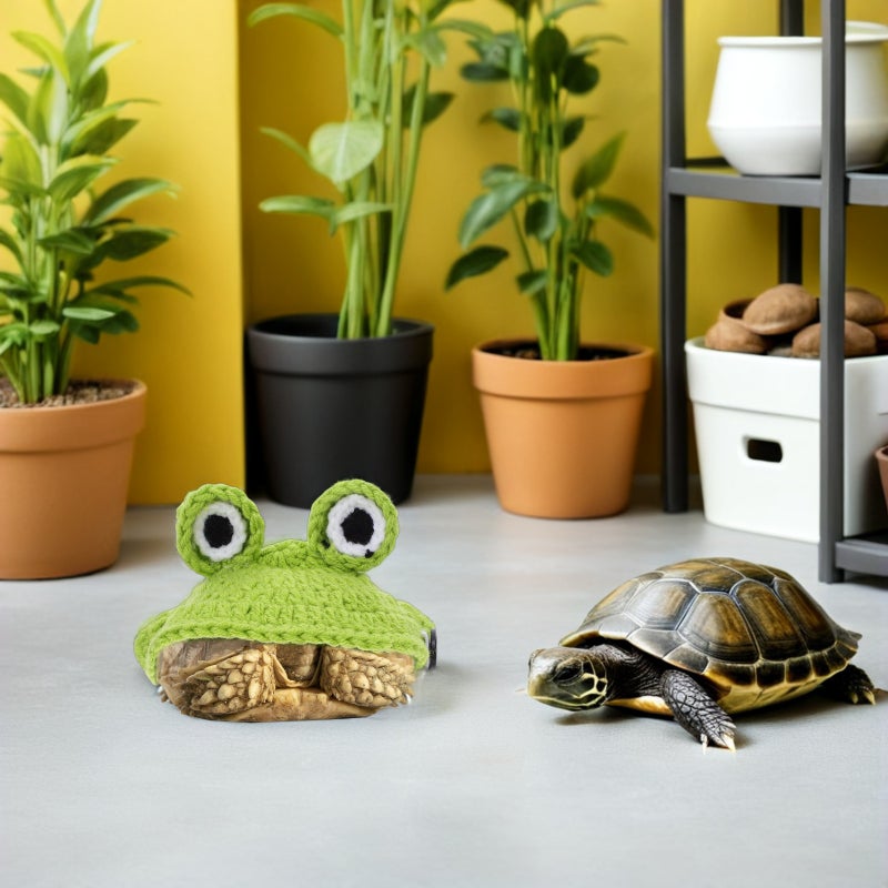 Turtle Sweater - Handmade Frog Designed Tortoise Knitted Sweater With Elastic Strap - Small Animal Turtle Winter Costume Apparel For Pet Photoshoot Holiday Cosplay - Image 2