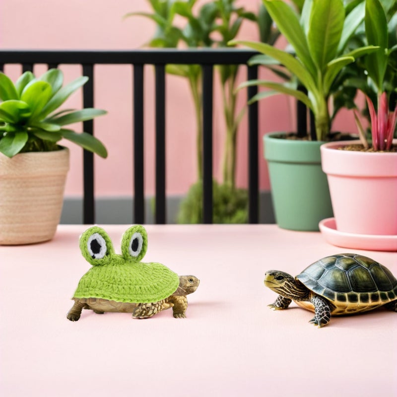 Turtle Sweater - Handmade Frog Designed Tortoise Knitted Sweater With Elastic Strap - Small Animal Turtle Winter Costume Apparel For Pet Photoshoot Holiday Cosplay - Image 4