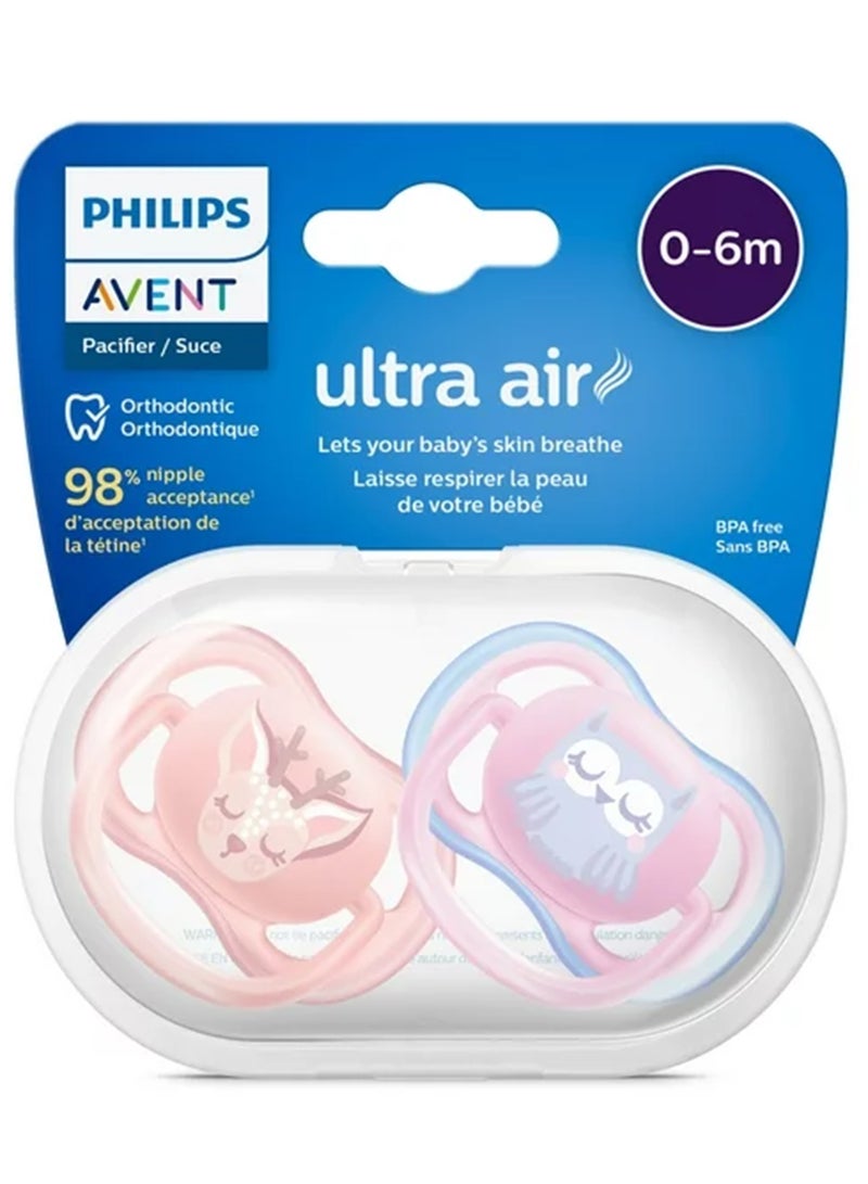 Philips Avent 2 Piece Avent Ultra Air Free - Flow Pacifier/Soother, 0 To 6 Months, Mixed, Deco, Scf085/05 - Image 3