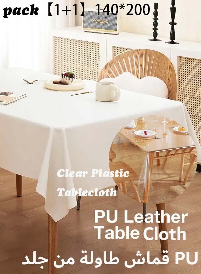 NIBEMINENT 2 Pack Tablecloth (1 PU Leather + 1 Clear Plastic), 140x200 CM, Waterproof Oil-Proof Wipeable Table Cover for Dining Room Kitchen Party - Image 1