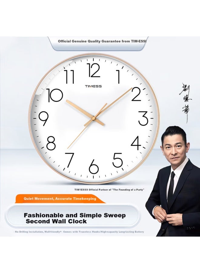 Timess Living Room Clock Household Clock Model Non-perforated Simple Creative Wall Clock Wall-mounted Quartz Clock 35cm - Image 1