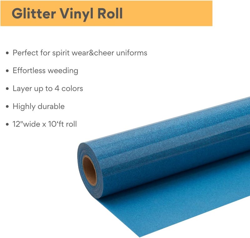 FANSGUAR Blue Glitter HTV Roll -12" x10ft Iron on Heat Transfer Vinyl for DIY Shirts Gifts - Image 2