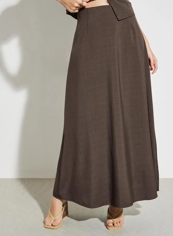 Styli Brown Brown Solid Puff Sleeve Blouse and Maxi Skirt Co-Ords for Women | Best Price UAE