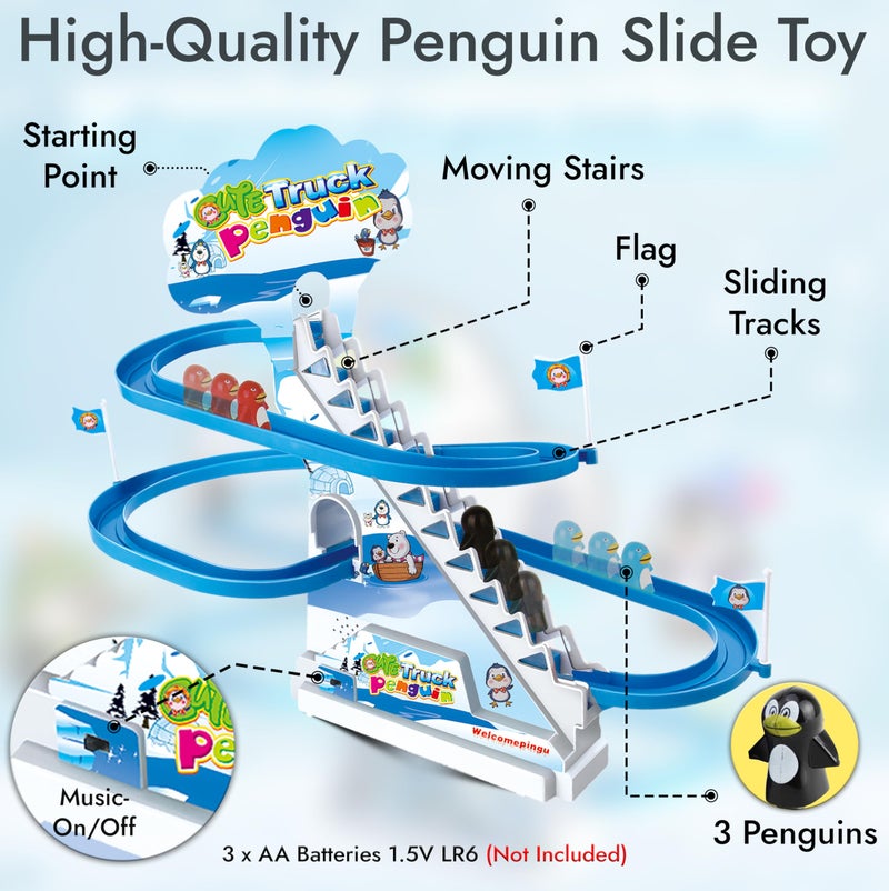 ARSUK Penguin Race Game Toy Playful Musical Roller Coaster Track Playset with Music & LED Flashing Lights On/Off Button for Toddlers and Kids Gift - Image 3