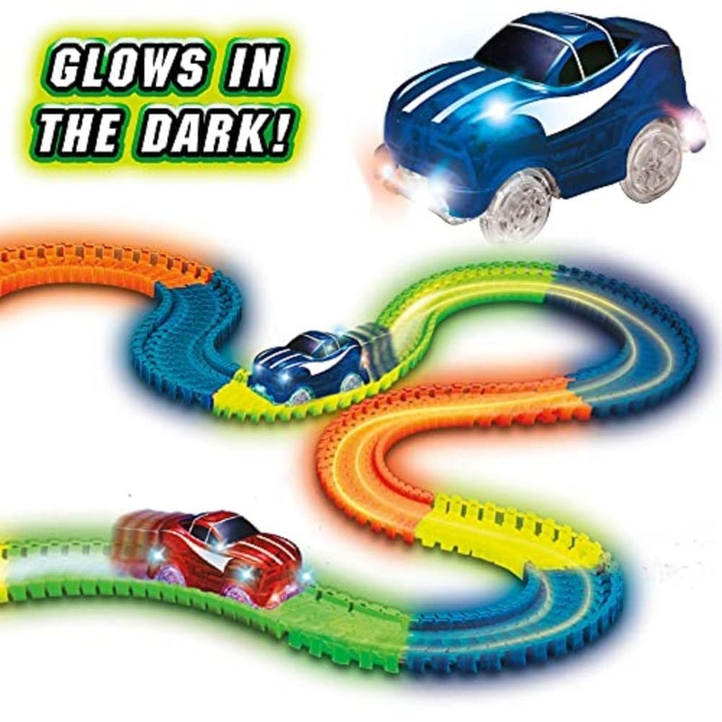 Ontel Magic Tracks 10 Foot Glow In The Dark Bendable Flexible Racetrack with LED Light-Up Race Car, Educational Playset Birthday Gift for Ages 3+ - Image 2