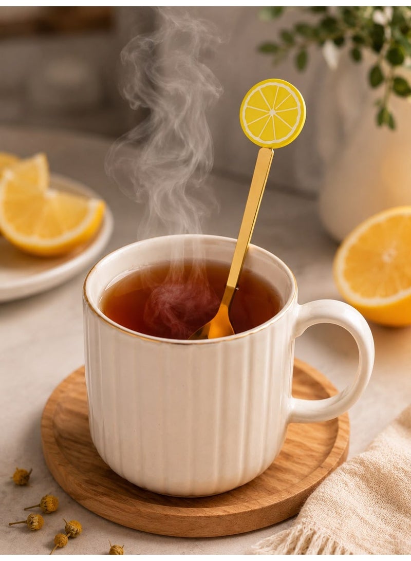 طقم 6 ملاعق قهوة وشاي ستانلس ستيل ذهبي بتصميم شرائح الليمون - ملاعق تحلية وحلويات - Image 1