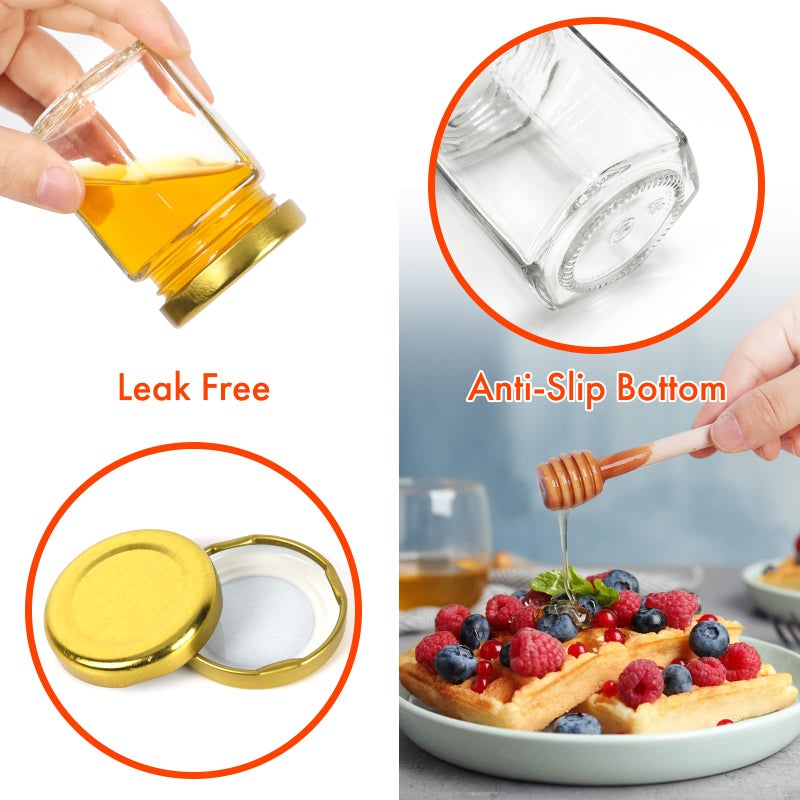 AuroTrends 3oz Mini Honey Jars with Dipper 30Pack, Empty Glass Jars for Baby Shower Favors/Wedding Favors for Guests- Mini Jar with Wooden Dippers - Image 2