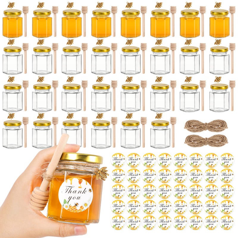 AuroTrends 3oz Mini Honey Jars with Dipper 30Pack, Empty Glass Jars for Baby Shower Favors/Wedding Favors for Guests- Mini Jar with Wooden Dippers - Image 1
