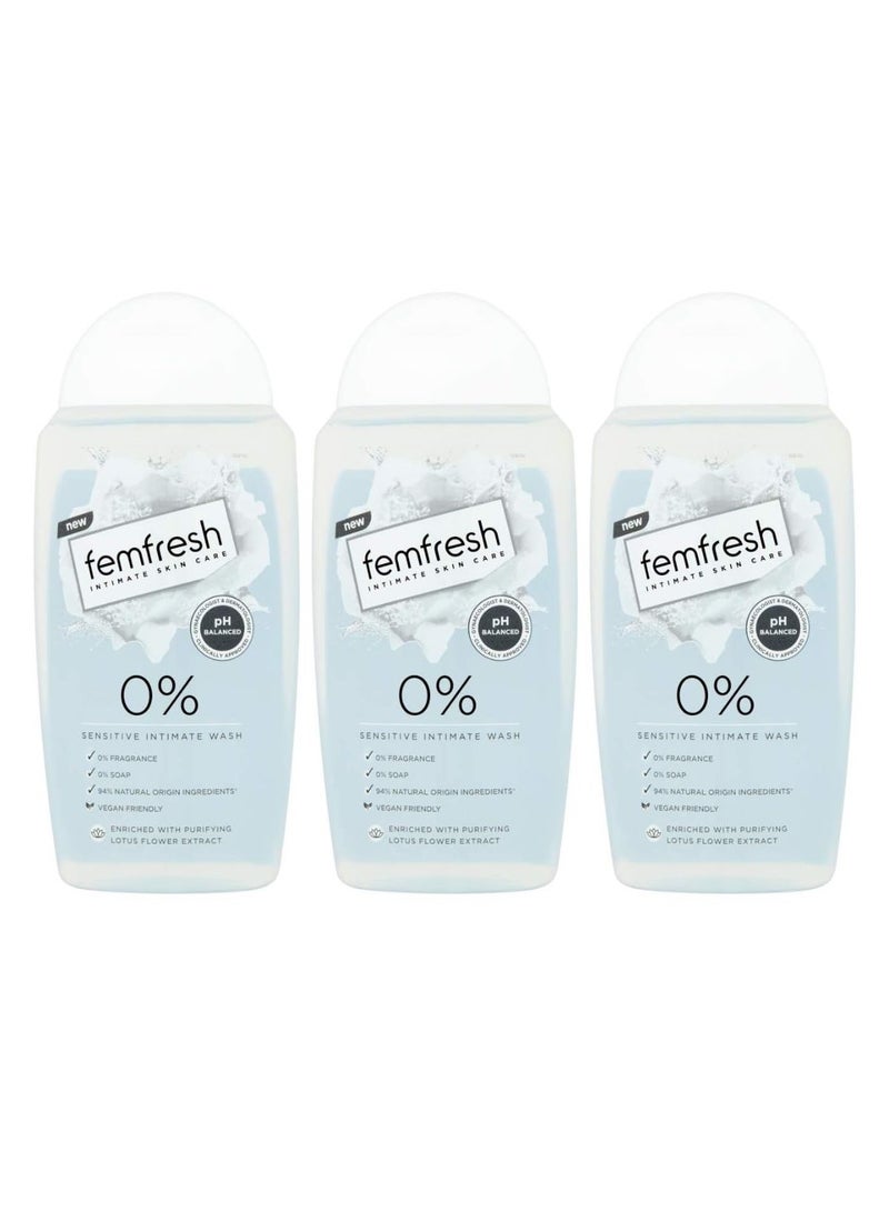 femfresh Femfresh 0% Sensitive Intimate Wash, Fragrance Free Vegan pH Balanced Feminine Wash for Sensitive Skin with Lotus Flower Extract pack of 3 