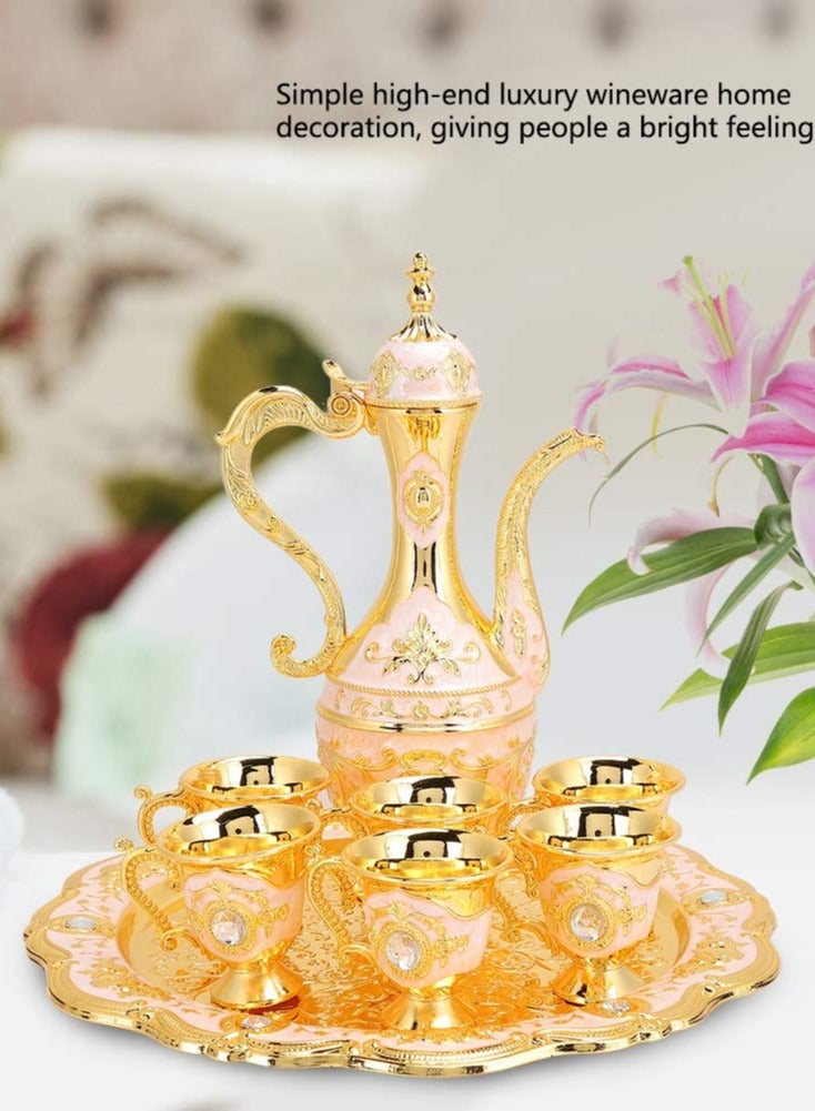 SOLARAE Vintage Turkish Coffee Pot Set, Turkish Tea Set with 6 Coffee Cups, Teapot and Cup Set for One,Tea Service Set for Home Tea Table Decor,Wedding Gift, Home Tea Party (Gold Dust) - Image 3