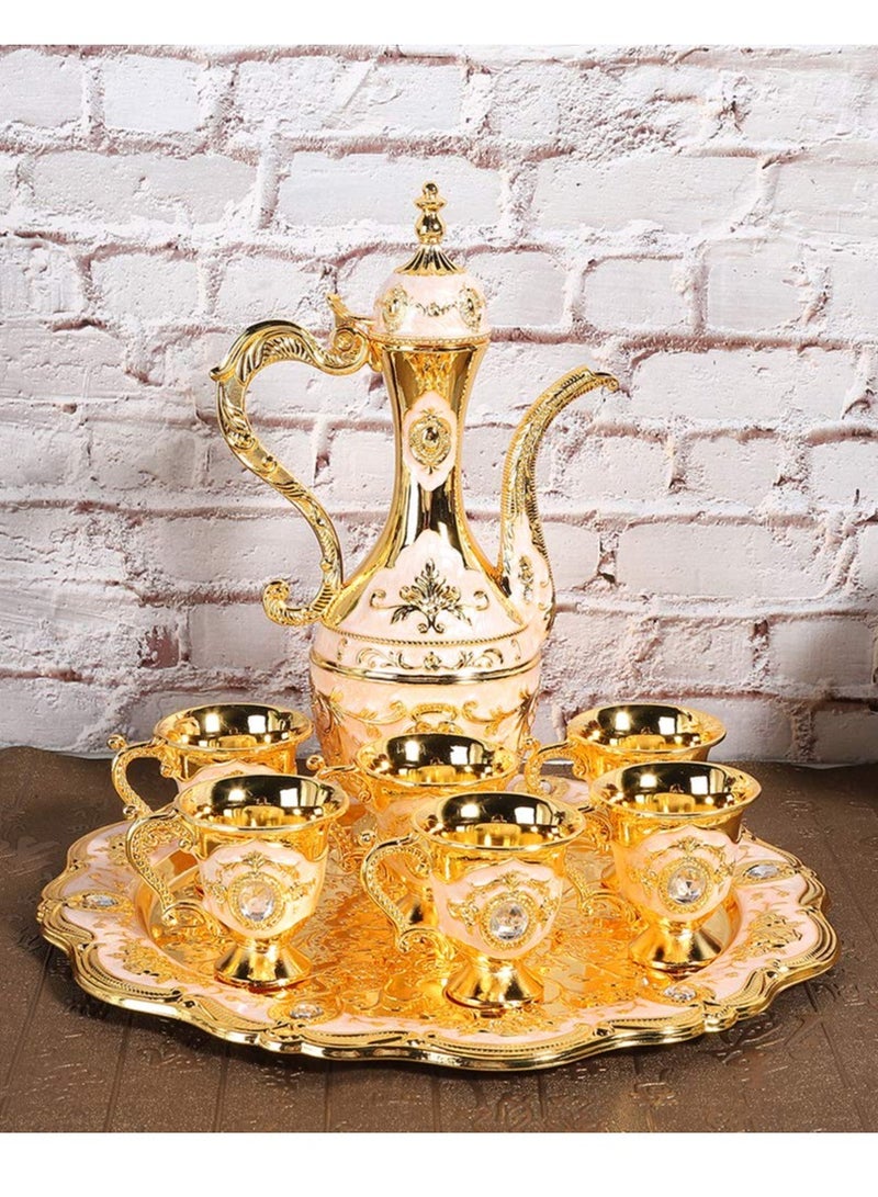 SOLARAE Vintage Turkish Coffee Pot Set, Turkish Tea Set with 6 Coffee Cups, Teapot and Cup Set for One,Tea Service Set for Home Tea Table Decor,Wedding Gift, Home Tea Party (Gold Dust) - Image 4