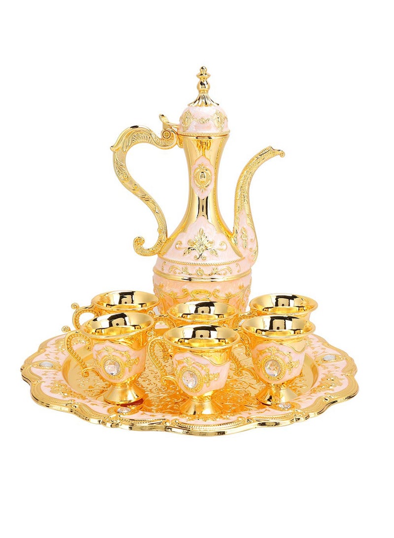 SOLARAE Vintage Turkish Coffee Pot Set, Turkish Tea Set with 6 Coffee Cups, Teapot and Cup Set for One,Tea Service Set for Home Tea Table Decor,Wedding Gift, Home Tea Party (Gold Dust) - Image 1