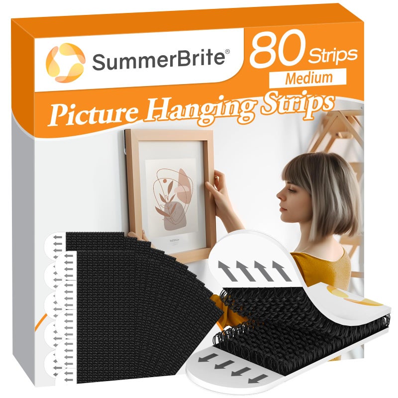 SummerBrite Picture Hanging Strips 80 Strips Damage Free Removal Wall Poster Picture Hangers Without Nails Sticky Hook Loop Adhesive Strips for PosterPictureHomeOffice 40 PairsMedium Black
