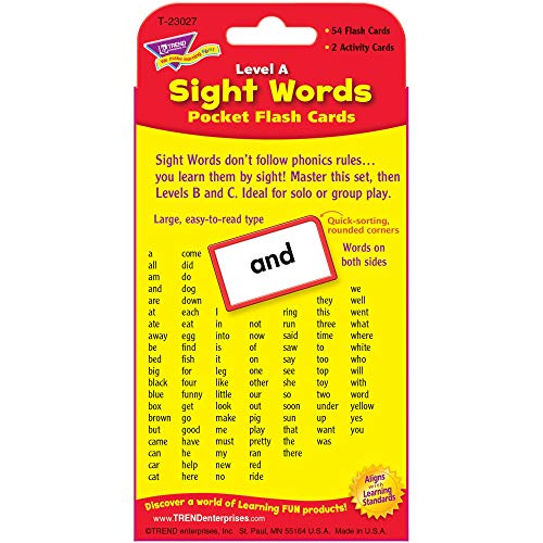 Trend Enterprises: Sight Words Level A Pocket Flash Cards, Great for Skill Building and Test Prep, 56 Two-Sided Cards Included, 108 Commonly-Used Words, for Ages 4 and Up - Image 3