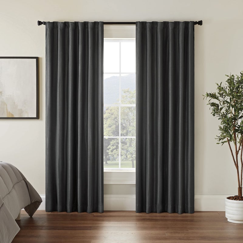 ECLIPSE Fresno Modern Blackout Thermal Rod Pocket Window Curtain for Bedroom (1 Panel), 52" x 95", Charcoal - Image 2