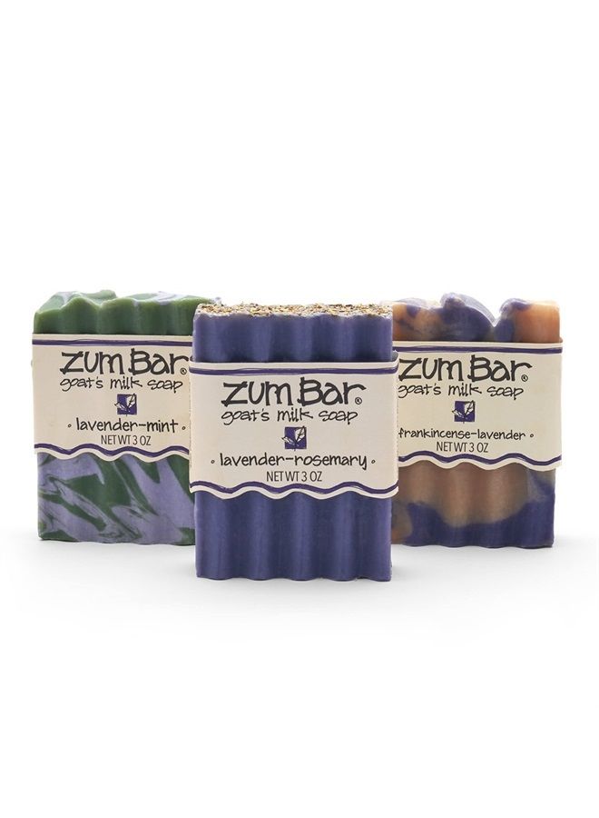 Indigo Wild Zum Bar Goat's Milk Soap - Lavender Blends - Frankincense-Lavender, Lavender-Rosemary, Lavender-Mint - 3 oz (3 Pack) - Image 1